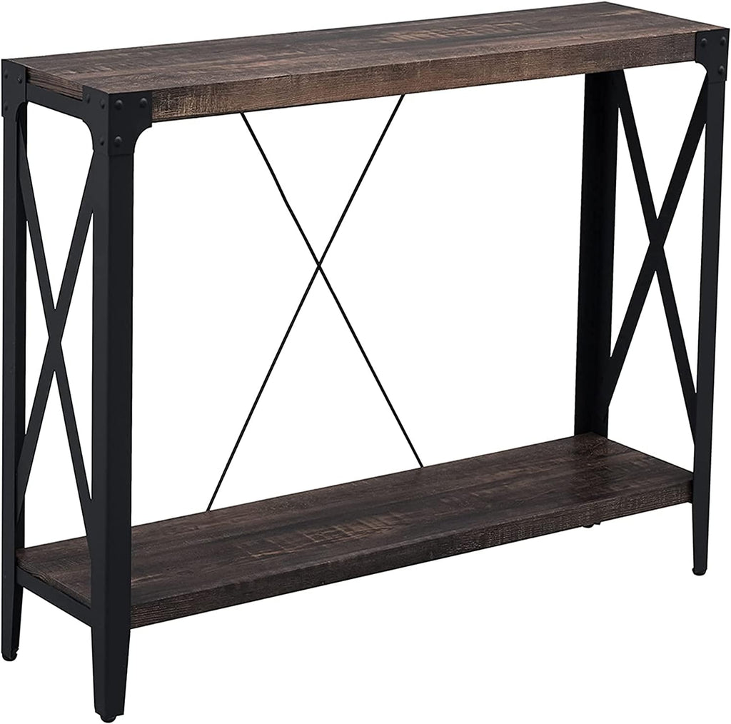 Industrial Entertainment Center with Electric Fireplace, Dark Rustic Oak W42941