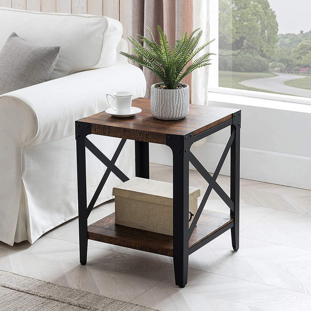 Industrial Entertainment Center with Electric Fireplace, Dark Rustic Oak W42941