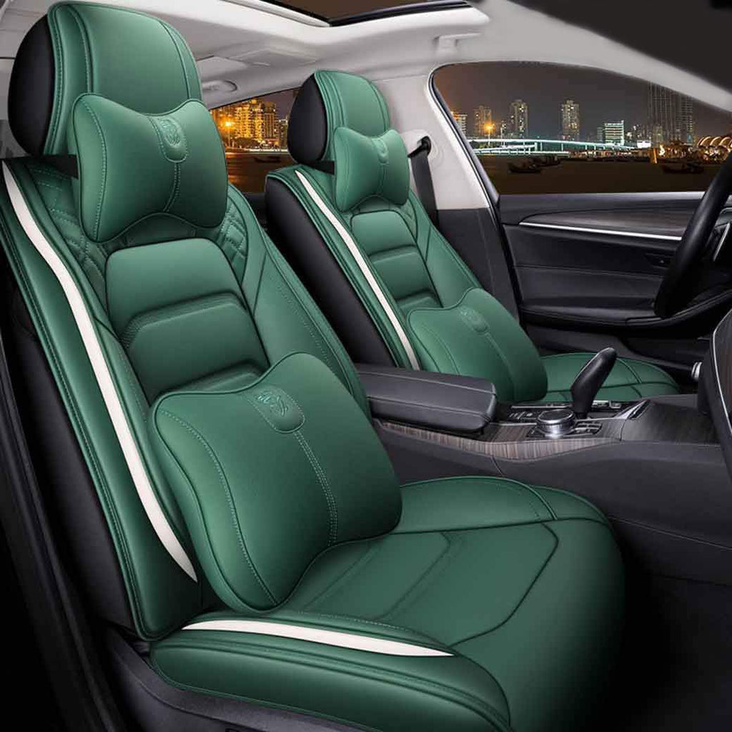 Blue&White Leather Car Seat Covers 5 Seats Full Set W610