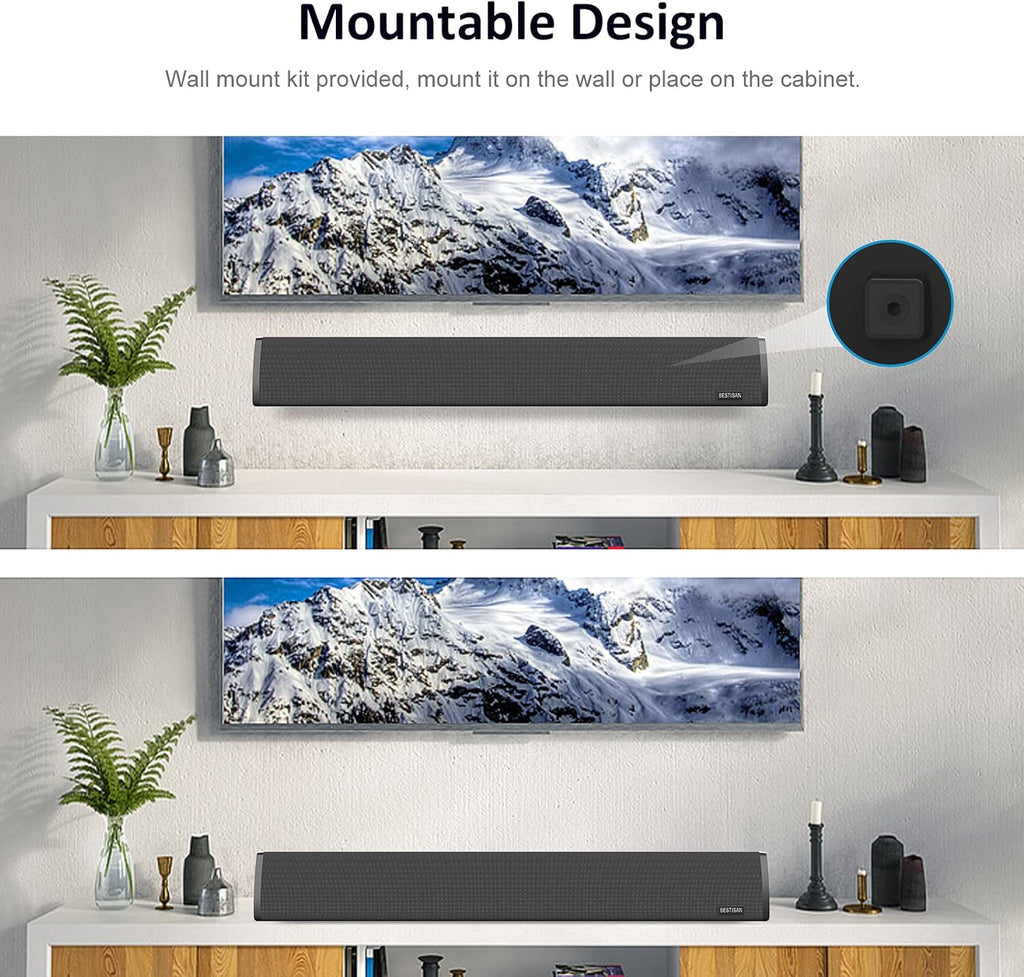 Sound Bar with Built-in Subwoofer, Bluetooth 5.0, 24-Inch E9333