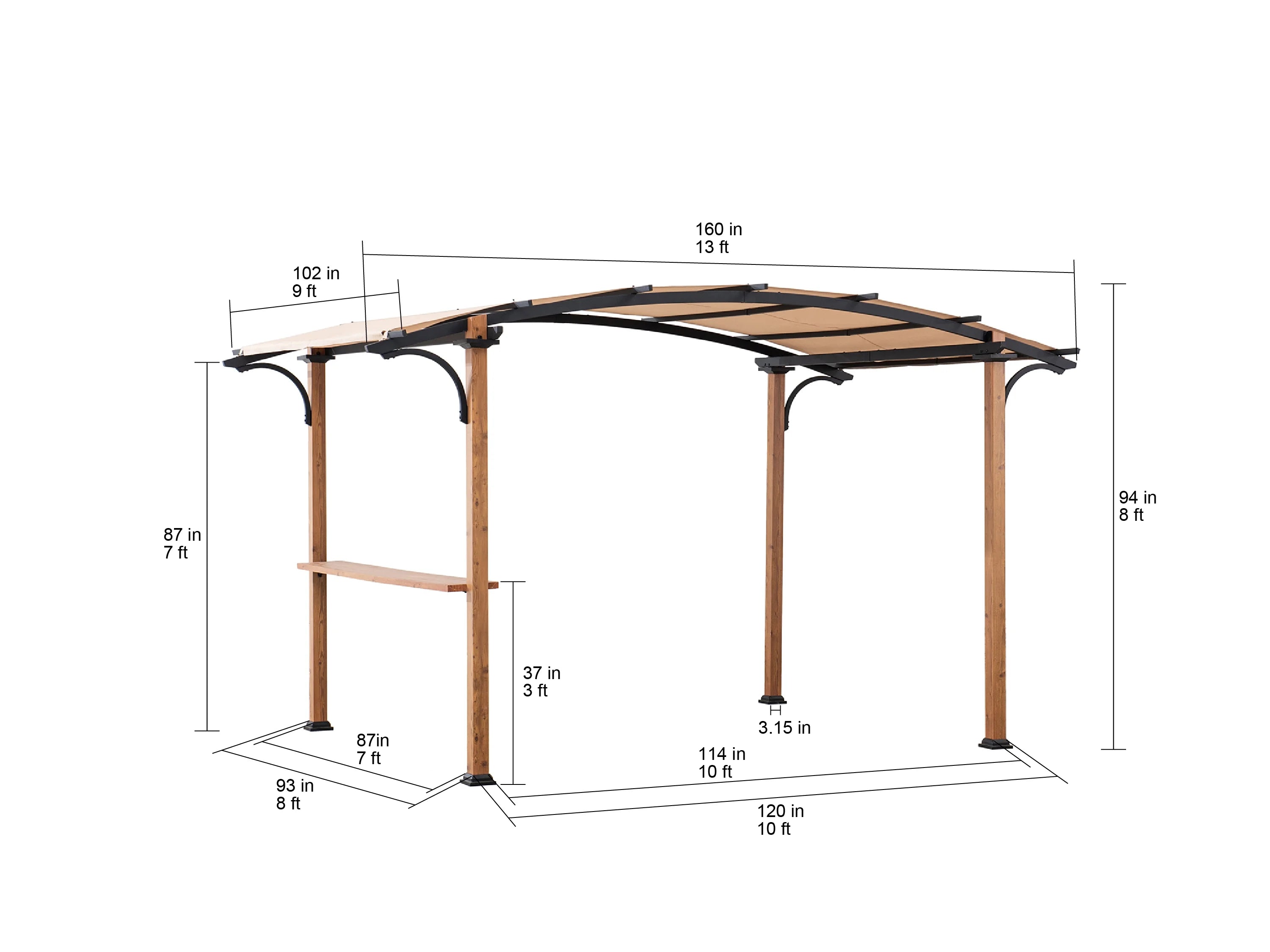 Steel Arched Pergola with Tan Shade S119535