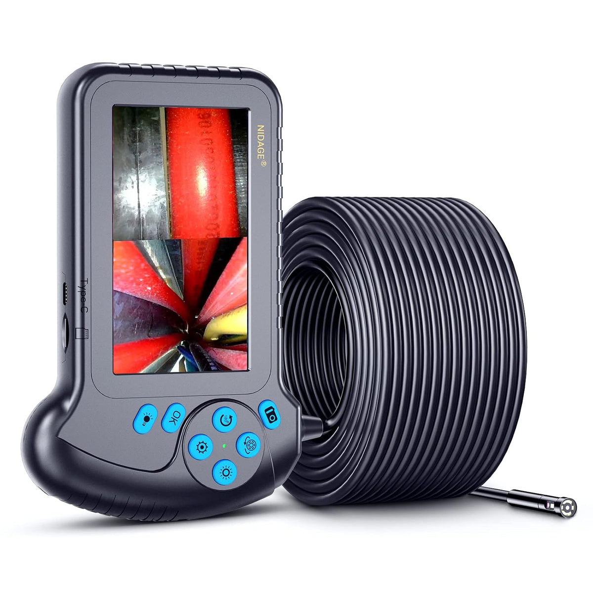 50FT Dual Lens Inspection Camera with 5 IPS Screen and 7 LED Lights T780847