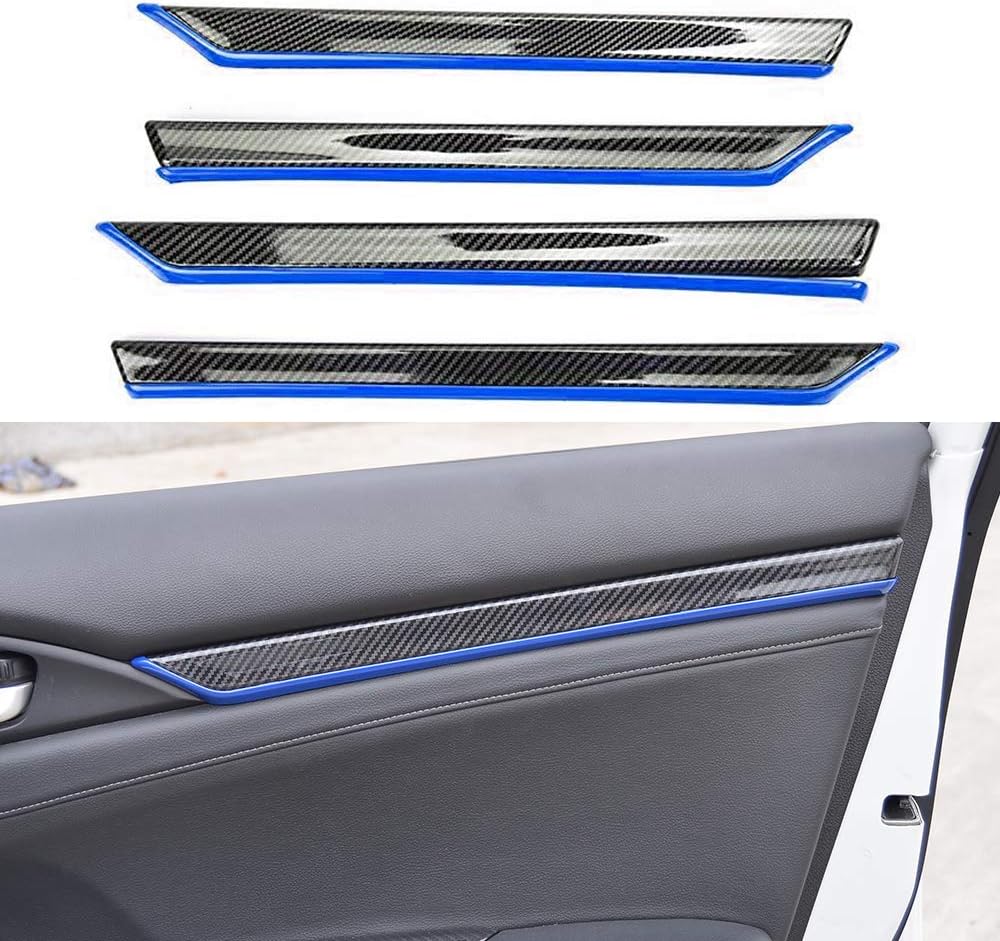4pcs ABS Carbon Fiber Style Door Moulding Trims Cover For Honda Civic BLUE Pack of 2 U516371