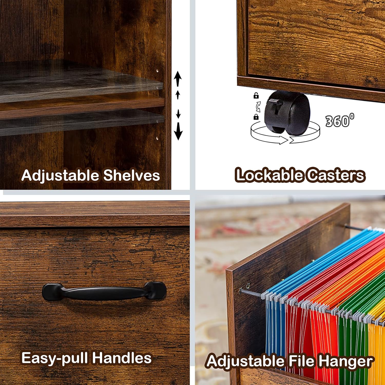 Rustic Brown 2 Drawer Rolling File Cabinet Q73455