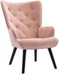 Yellow Velvet Tufted Wingback Chair with Arms Solid Wood Legs U987