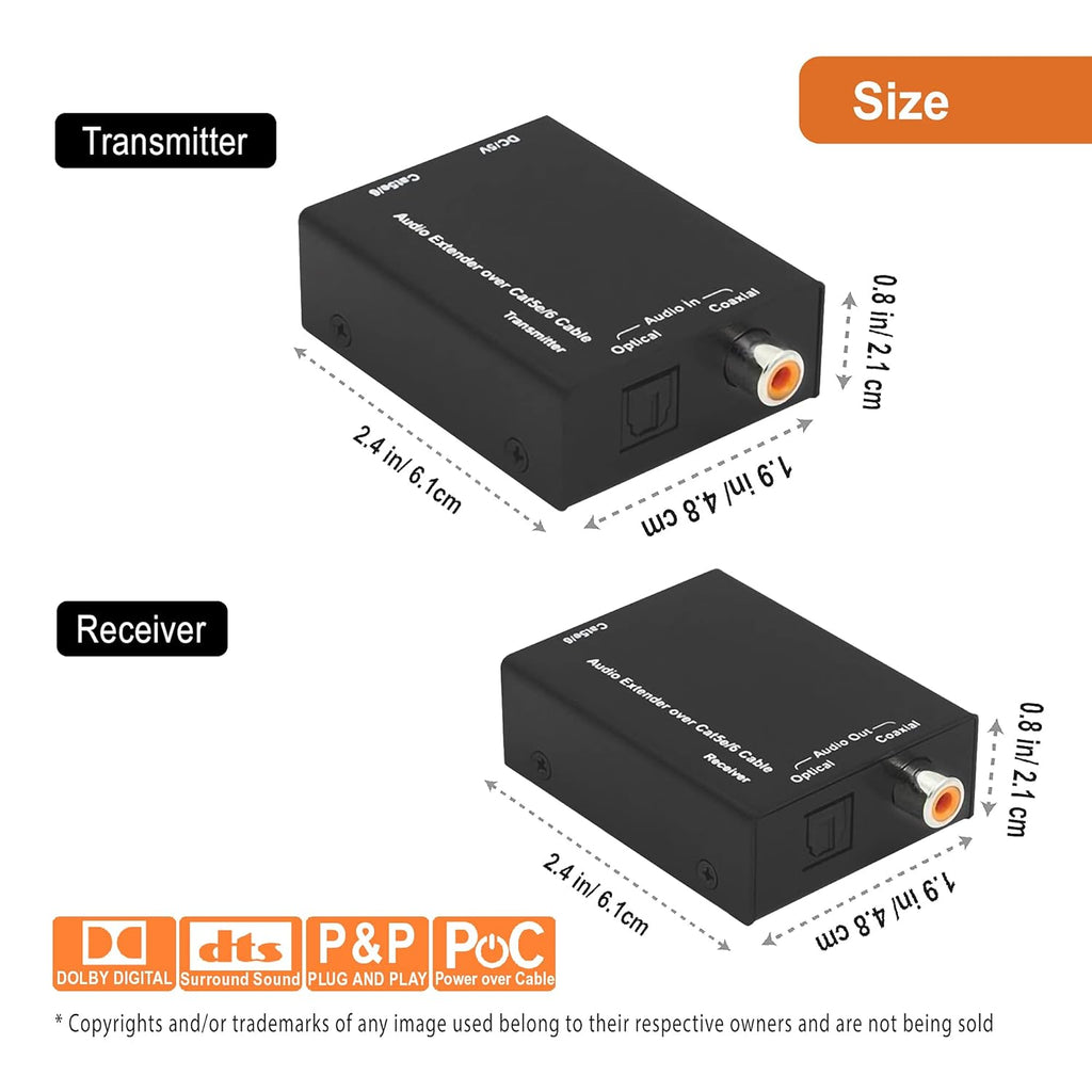 Digital Audio Balun Extender Converter Adapter Over Cat5e6 SPDIF Optical Coaxial 900 Feet S6287