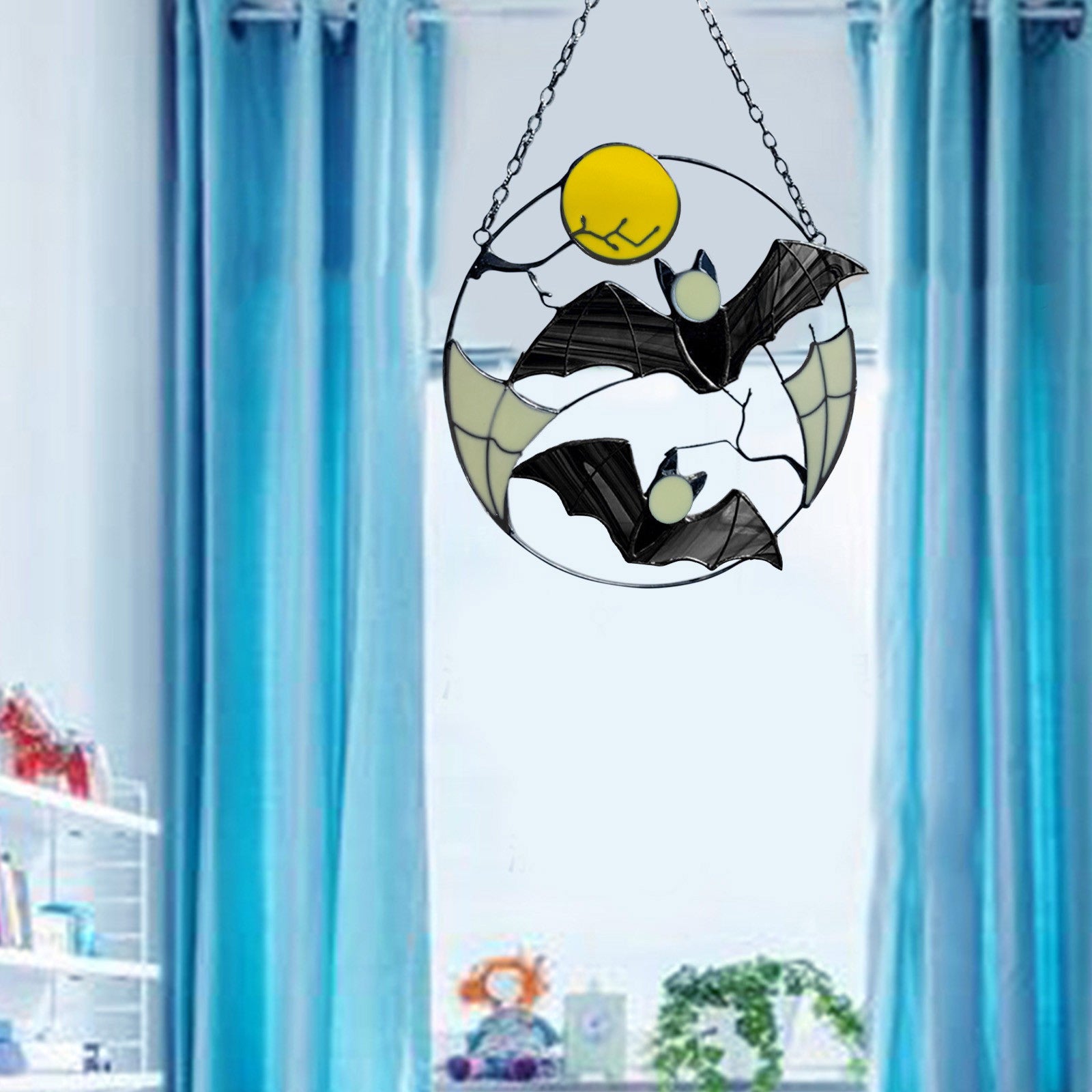 Gothic Bat Moon Dyed Decorative Panel Ornaments Window Wall Hanging Witch Pendant L232997