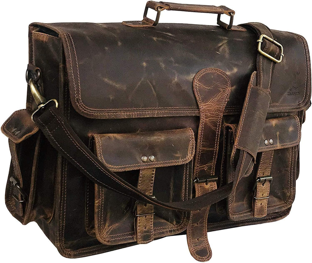 Vintage Brown Leather Laptop Messenger Bag Q4688