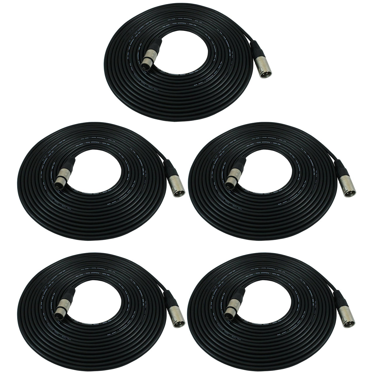 25ft XLR Male to Female Black Microphone Cable - 5 Pack T4625