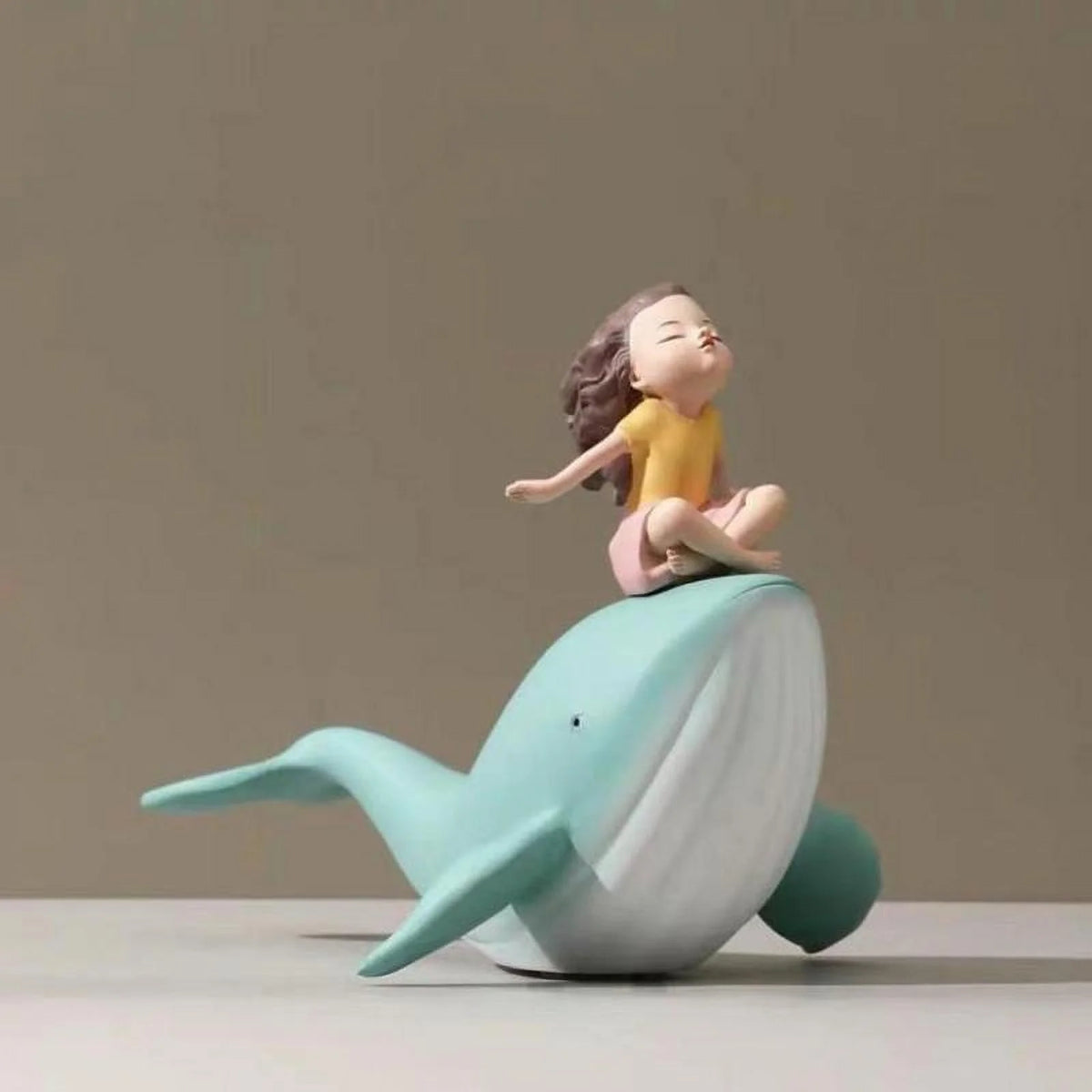 Nordic Girl and Whale Figurine Statue Sculpture I436