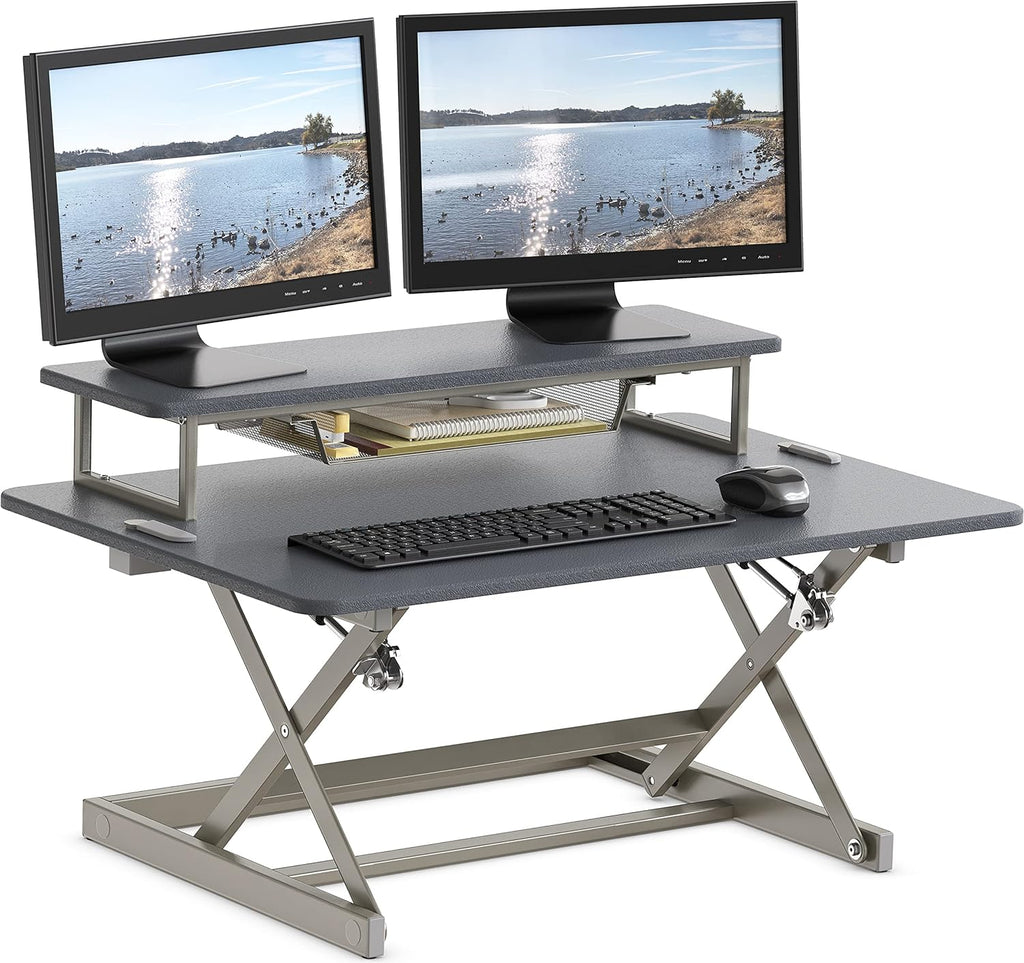 Black Height Adjustable Standing Desk Riser Converter Workstation U23600
