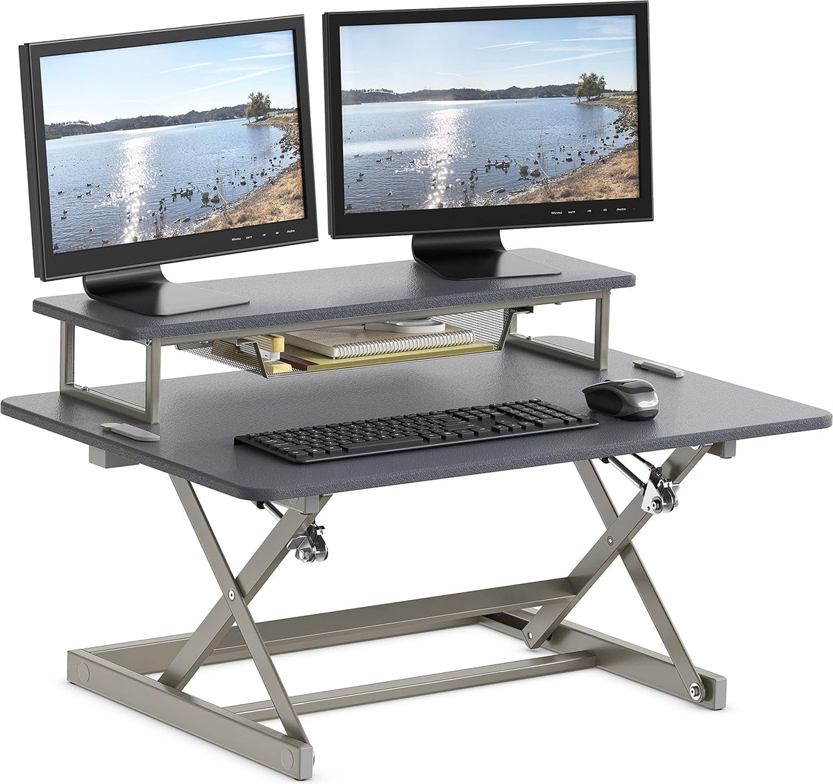 Black Height Adjustable Standing Desk Riser Converter Workstation U23600
