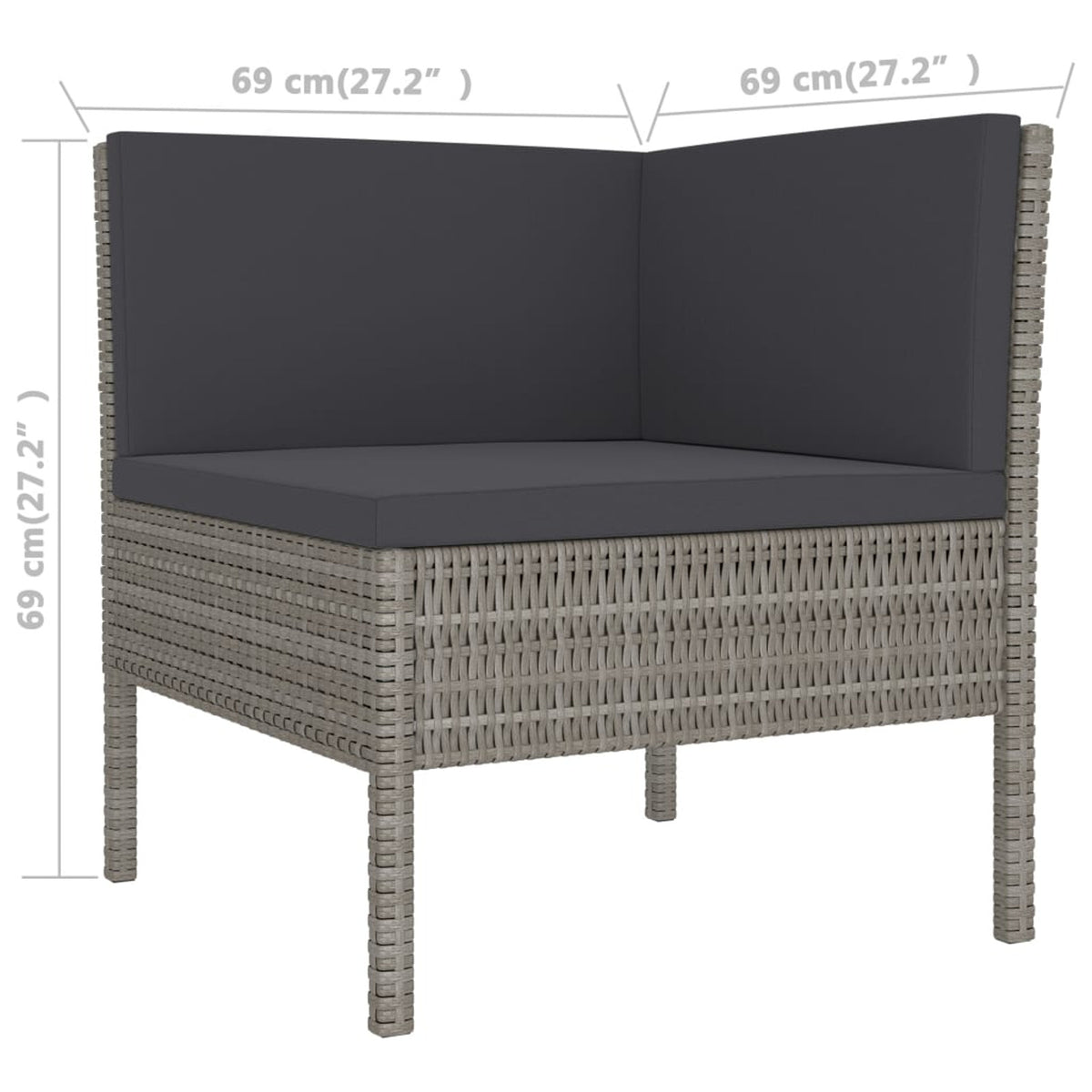 3 Piece Poly Rattan Outdoor Sectional Sofa Set with Cushions Steel Frame I627713