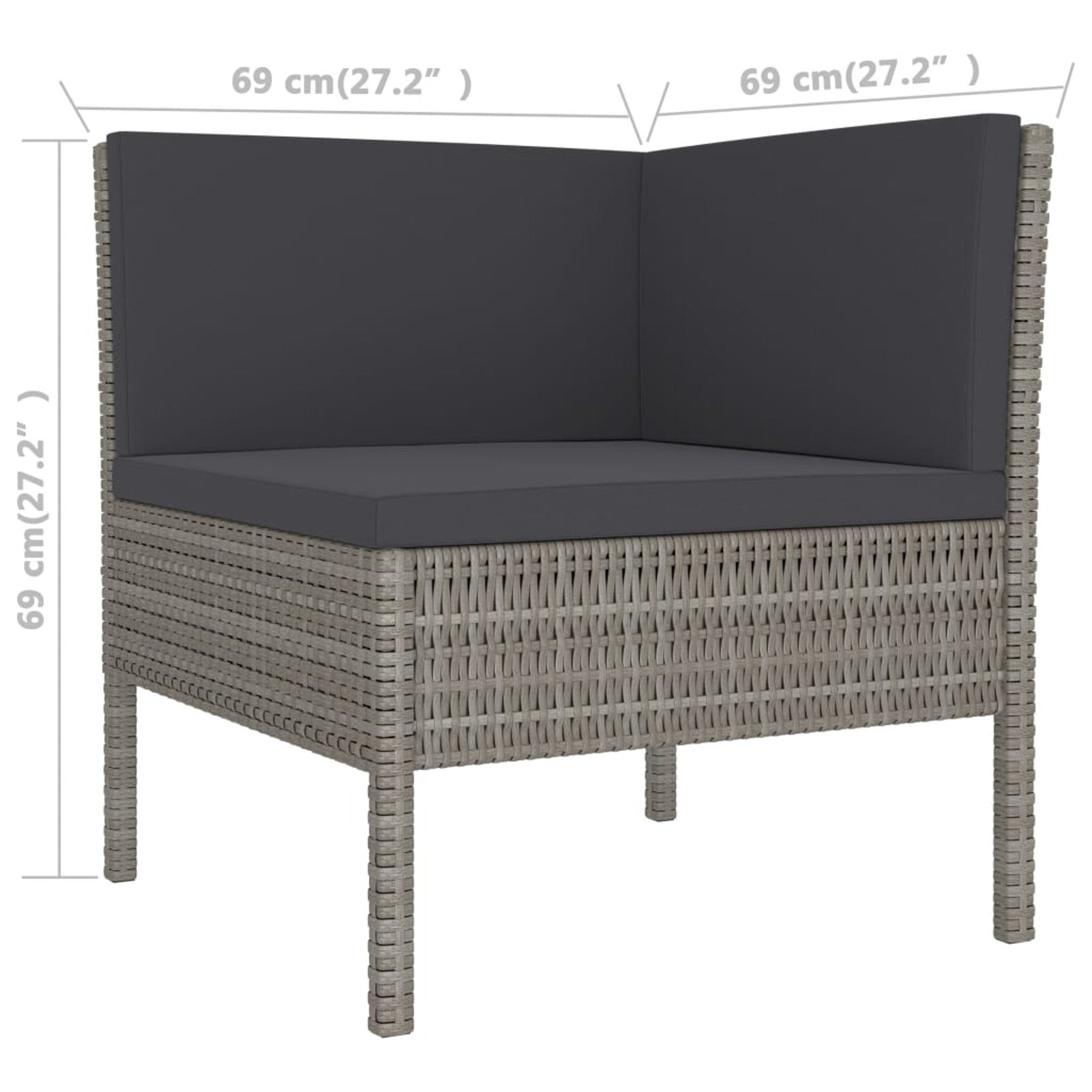 3 Piece Poly Rattan Outdoor Sectional Sofa Set with Cushions Steel Frame X12152