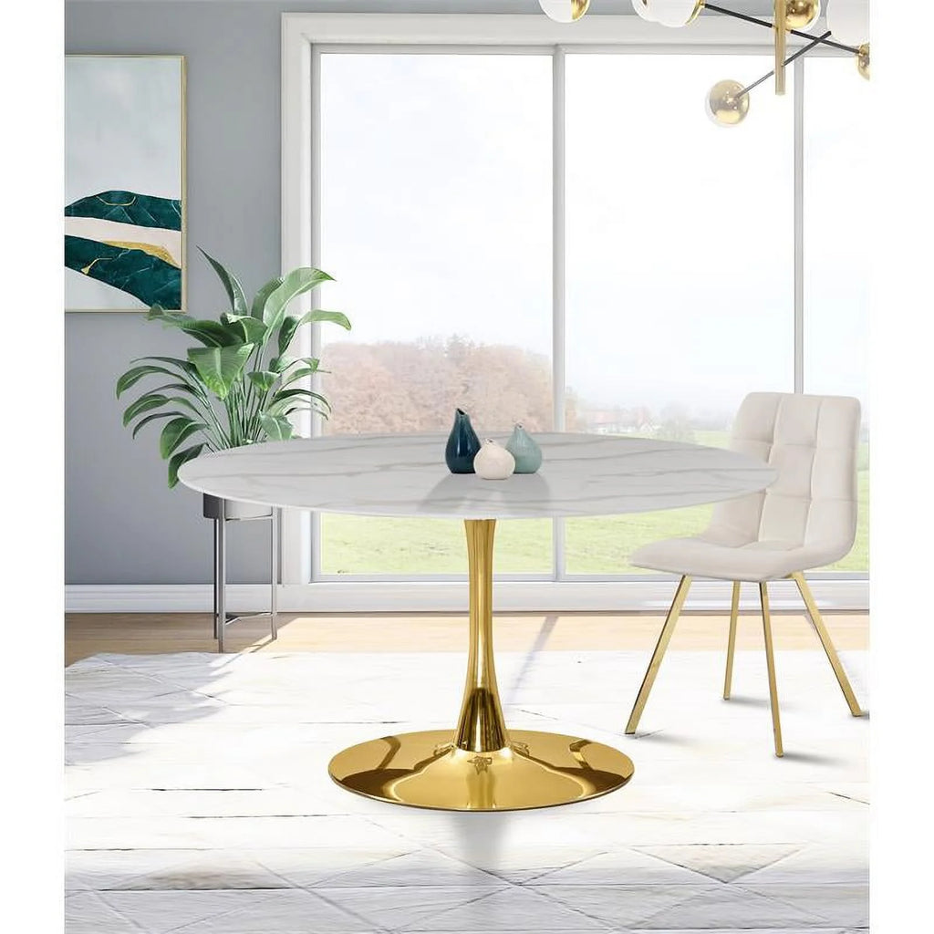 Gold Base Faux Marble Top Dining Table L133