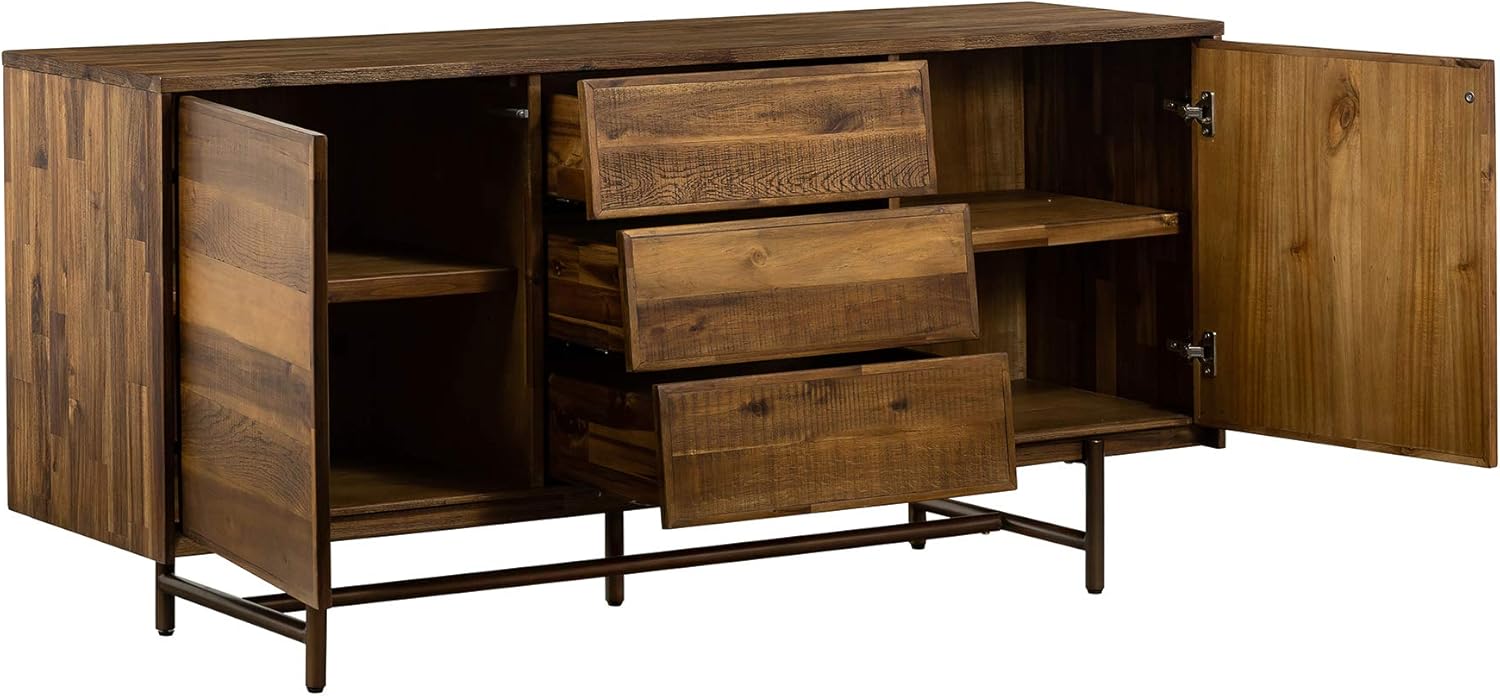 Mixed Wood Dining Buffet Cabinet Credenza Storage 62 Wide Matte Brass P9330