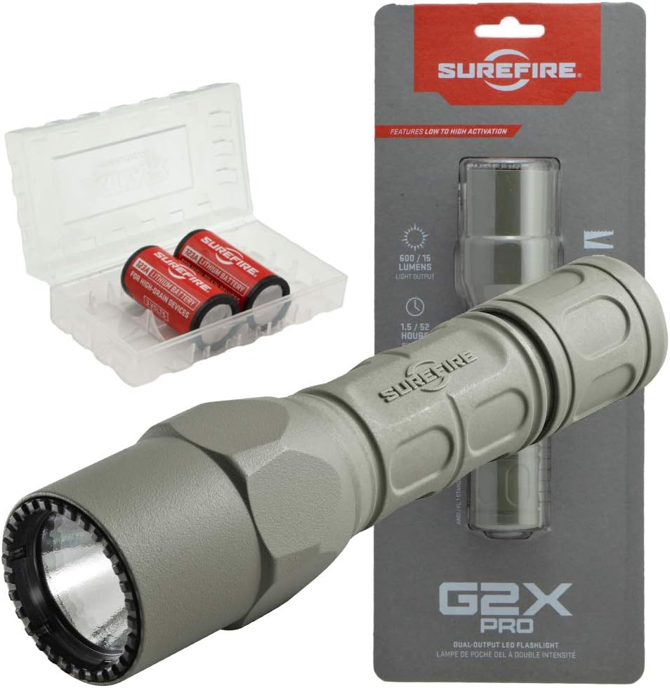 SureFire G2X Tactical 600 Lumen Flashlight Bundle with 2x Extra CR123A and Battery Case S642849