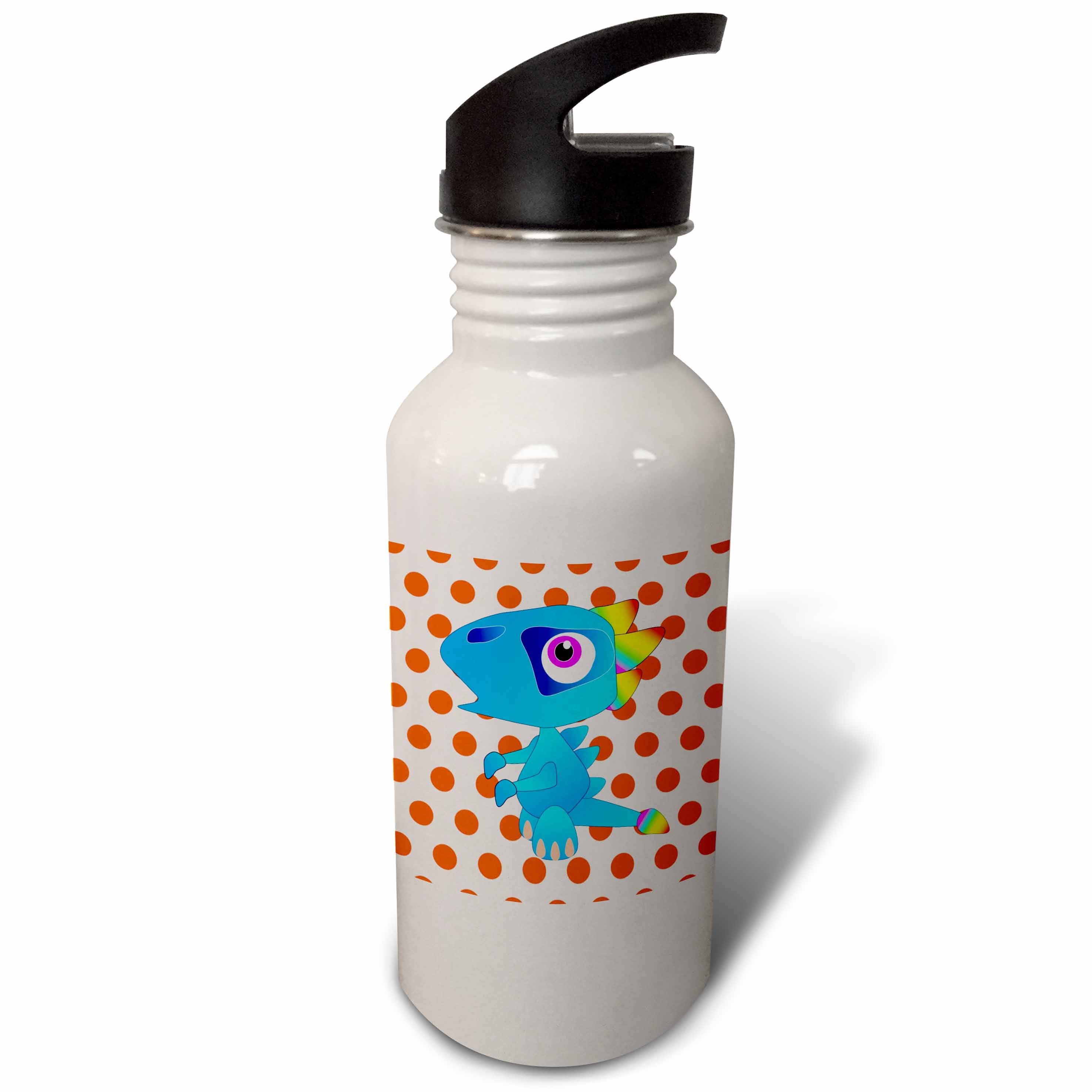 Baby Blue Dino On Orange Dots 21 oz Sports Water Bottle A890