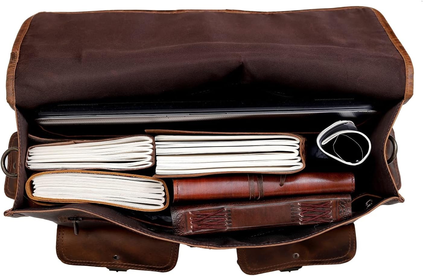 Vintage Brown Leather Laptop Messenger Bag Q4688