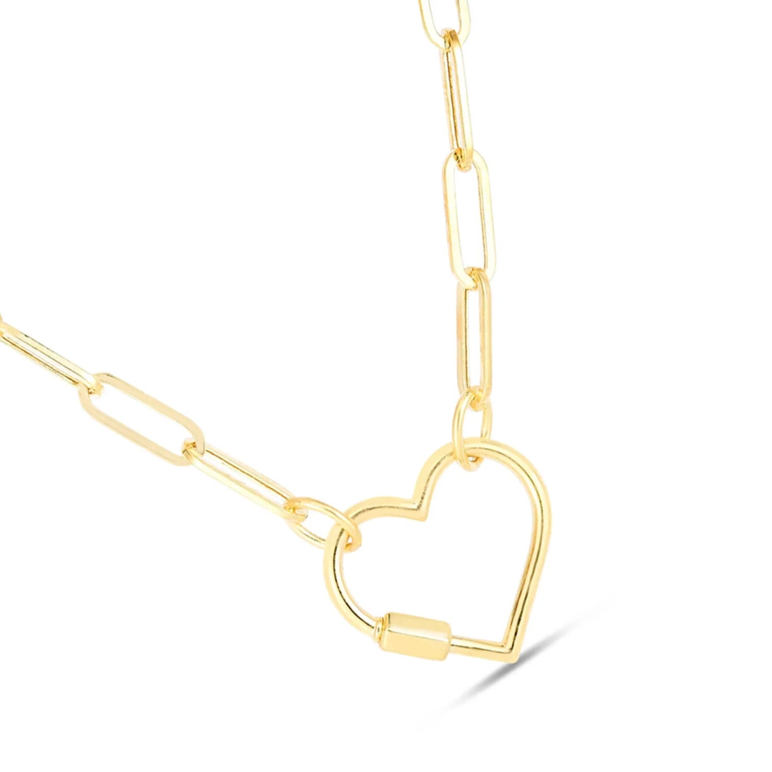 14K Yellow Gold Paperclip Chain Necklace with Heart Clasp - 18" U275682