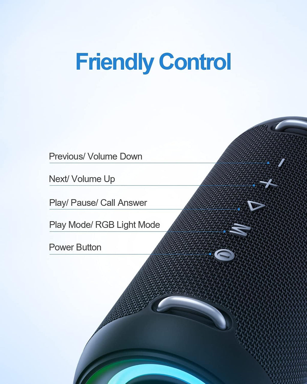 Bluetooth Speaker, Wireless Portable, 60W, IPX7 Waterproof, 24H Playtime, RGB Lights, Built-in Mic, with Protective Hardshell Case M77539