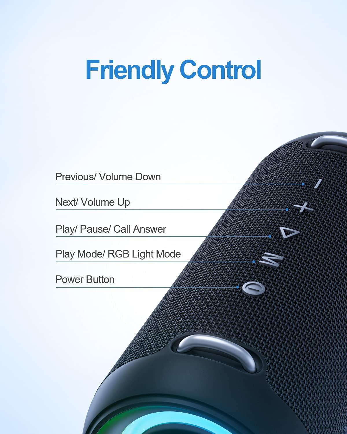 Bluetooth Speaker, Wireless Portable, 60W, IPX7 Waterproof, 24H Playtime, RGB Lights, Built-in Mic, with Protective Hardshell Case M77539