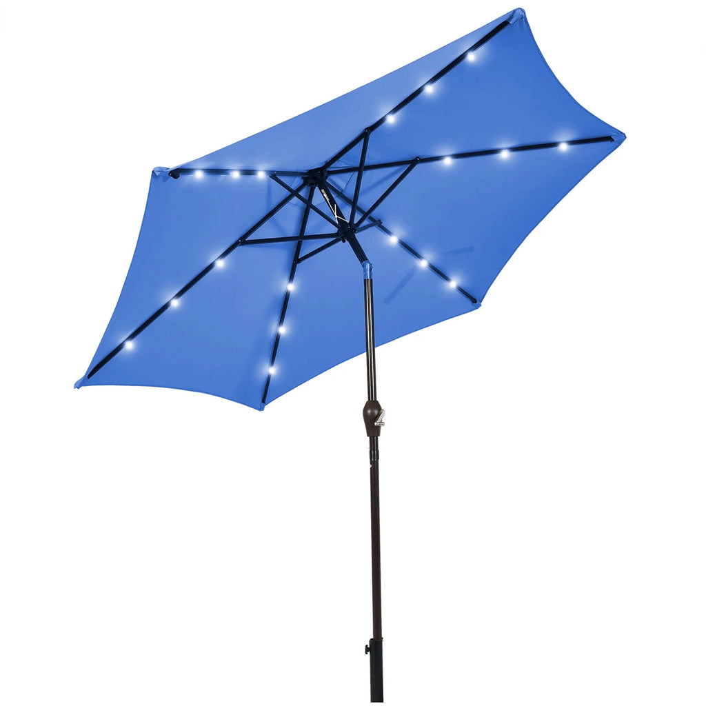 9 ft Patio Table Market Umbrella with Solar LED Lights H499