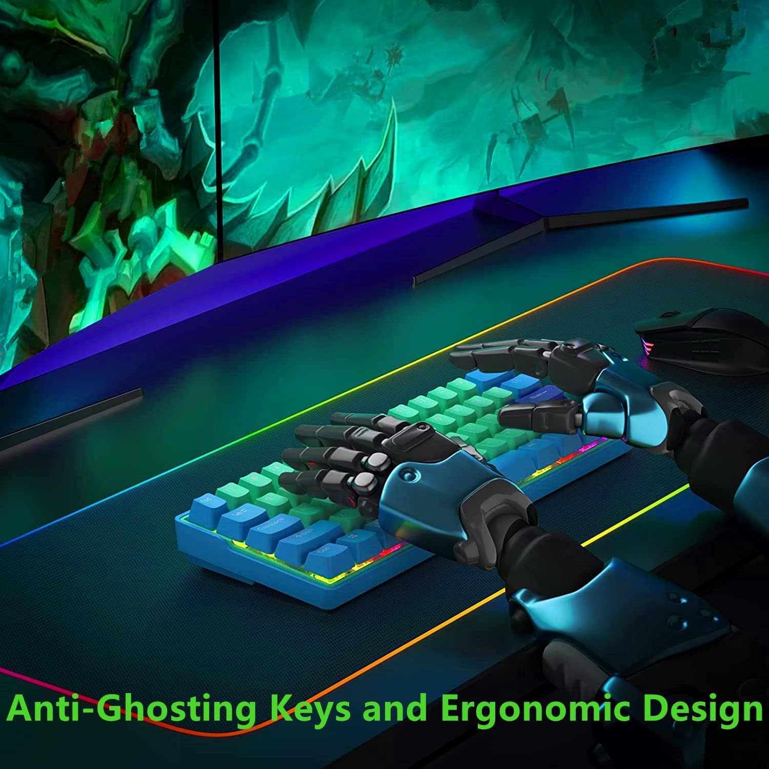 60 Percent Wireless Mechanical Keyboard with Cherry MX Blue Switch Q5628
