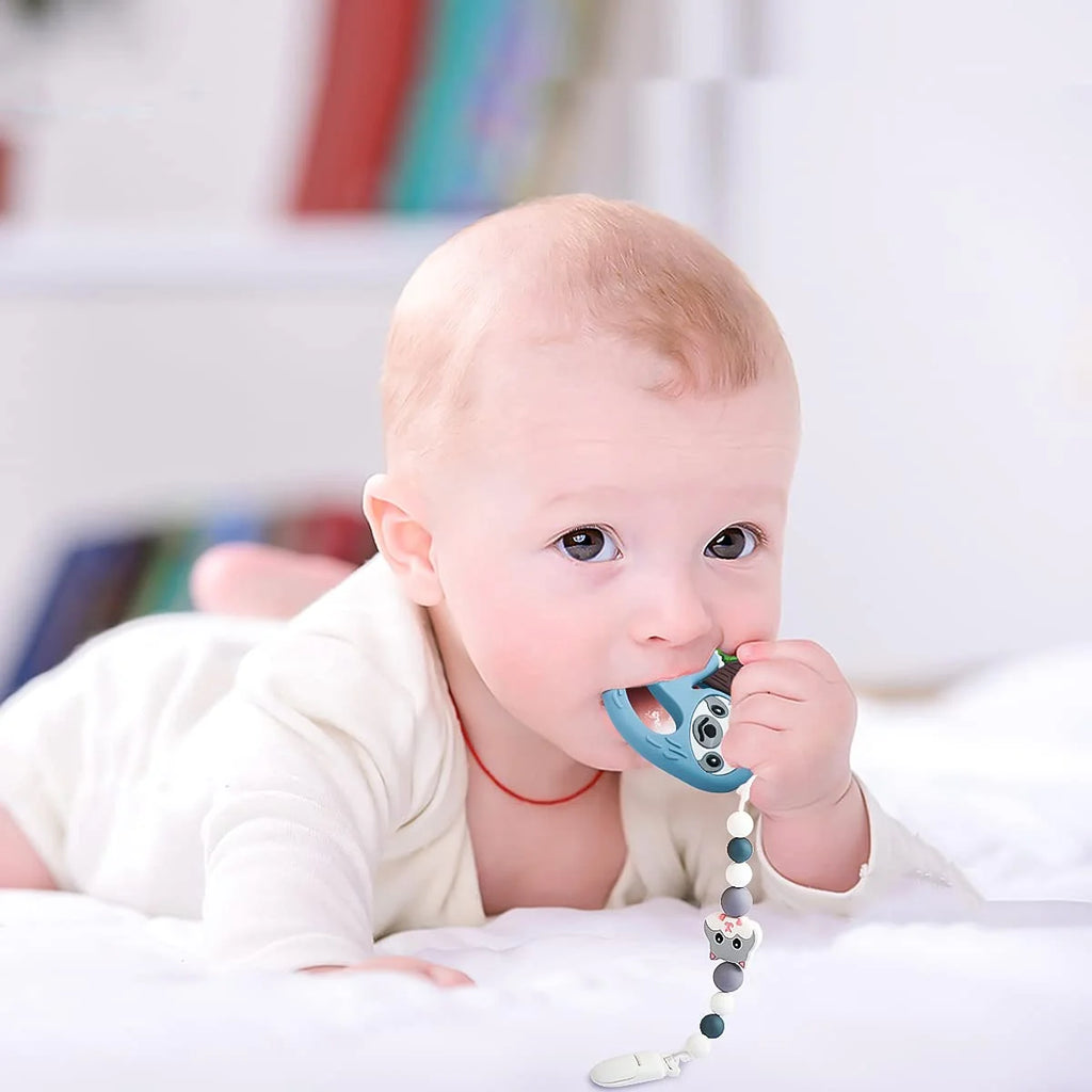 Silicone Baby Teething Toys with Pacifier Clip Holder Set F9954