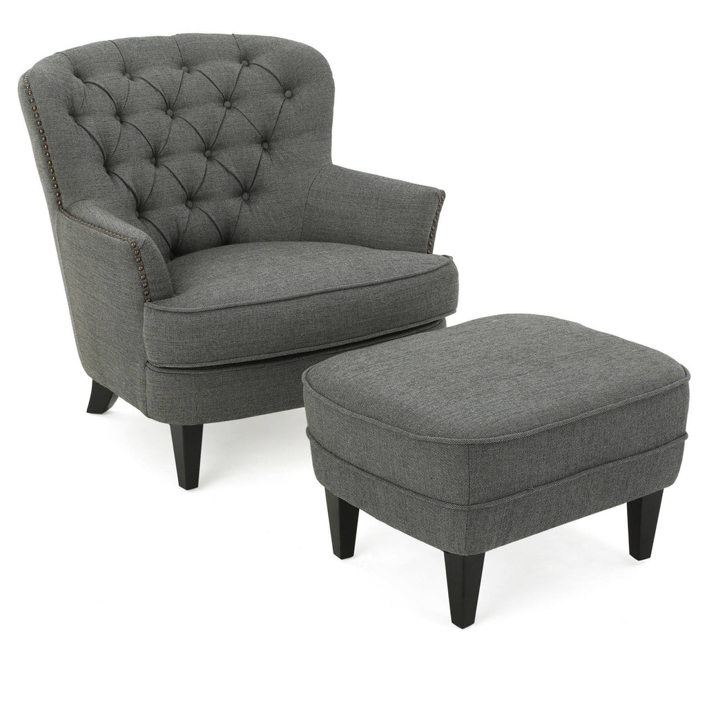 Tufted Club Chair and Ottoman Gray P732489