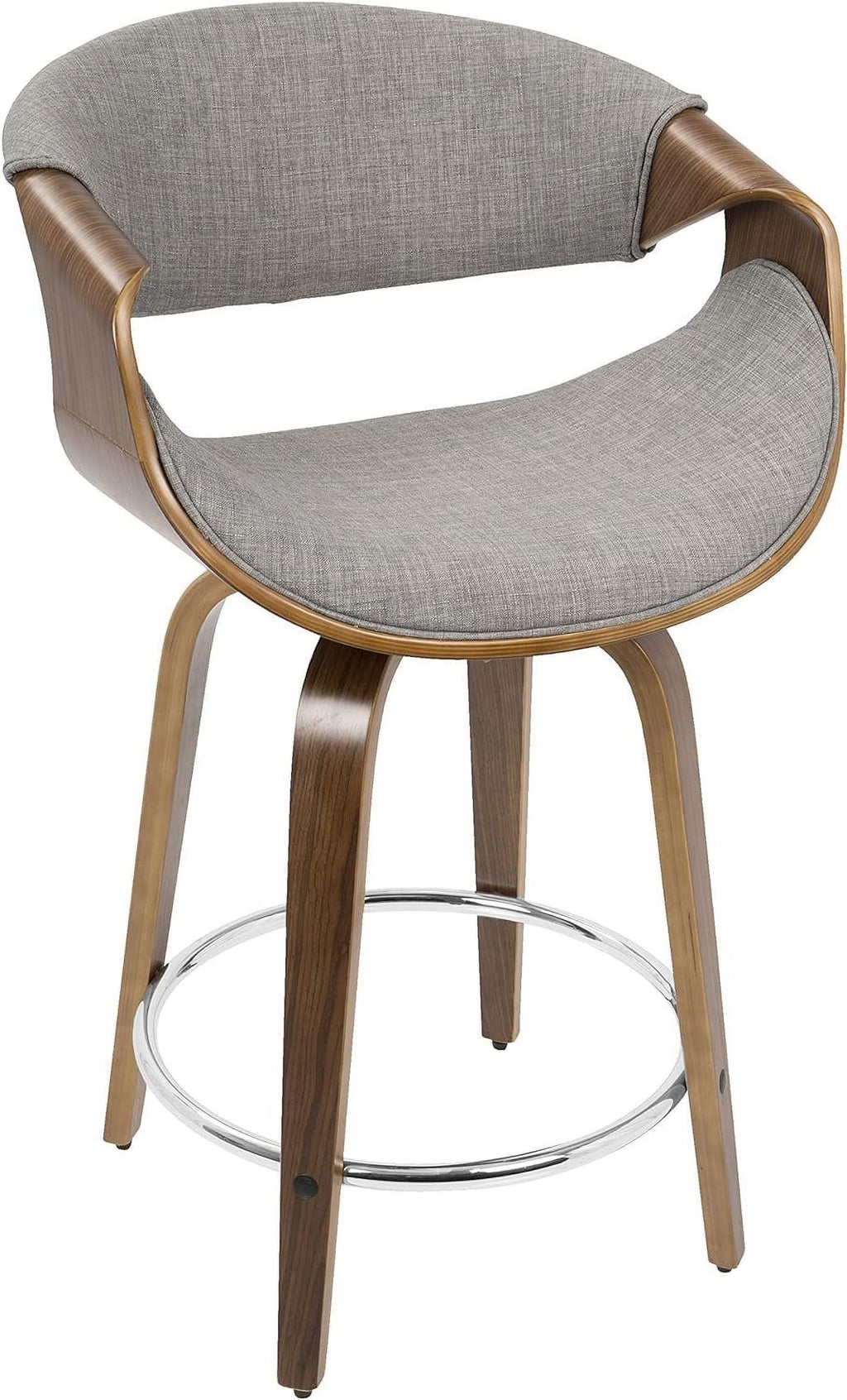 Set Of 2 Walnut Wood Light Grey Fabric Counter Stool W8782