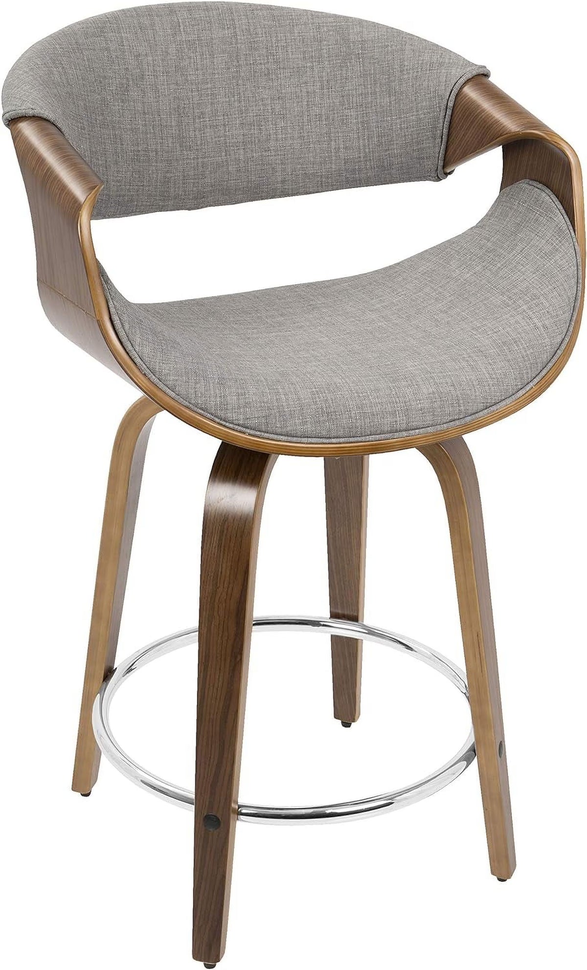 Set Of 2 Walnut Wood Light Grey Fabric Counter Stool W8782