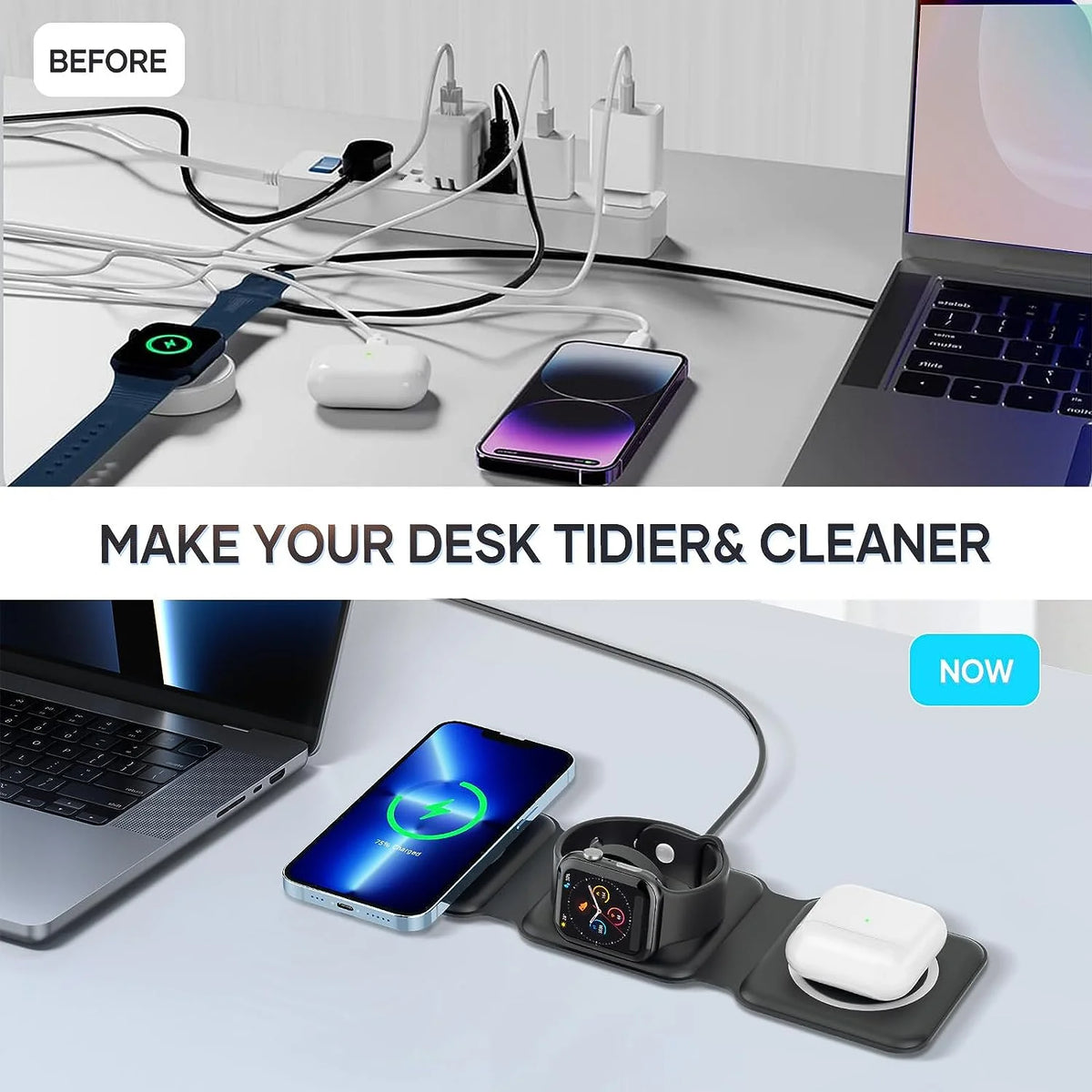 3 in 1 Magnetic Foldable Wireless Charger, Black E3921