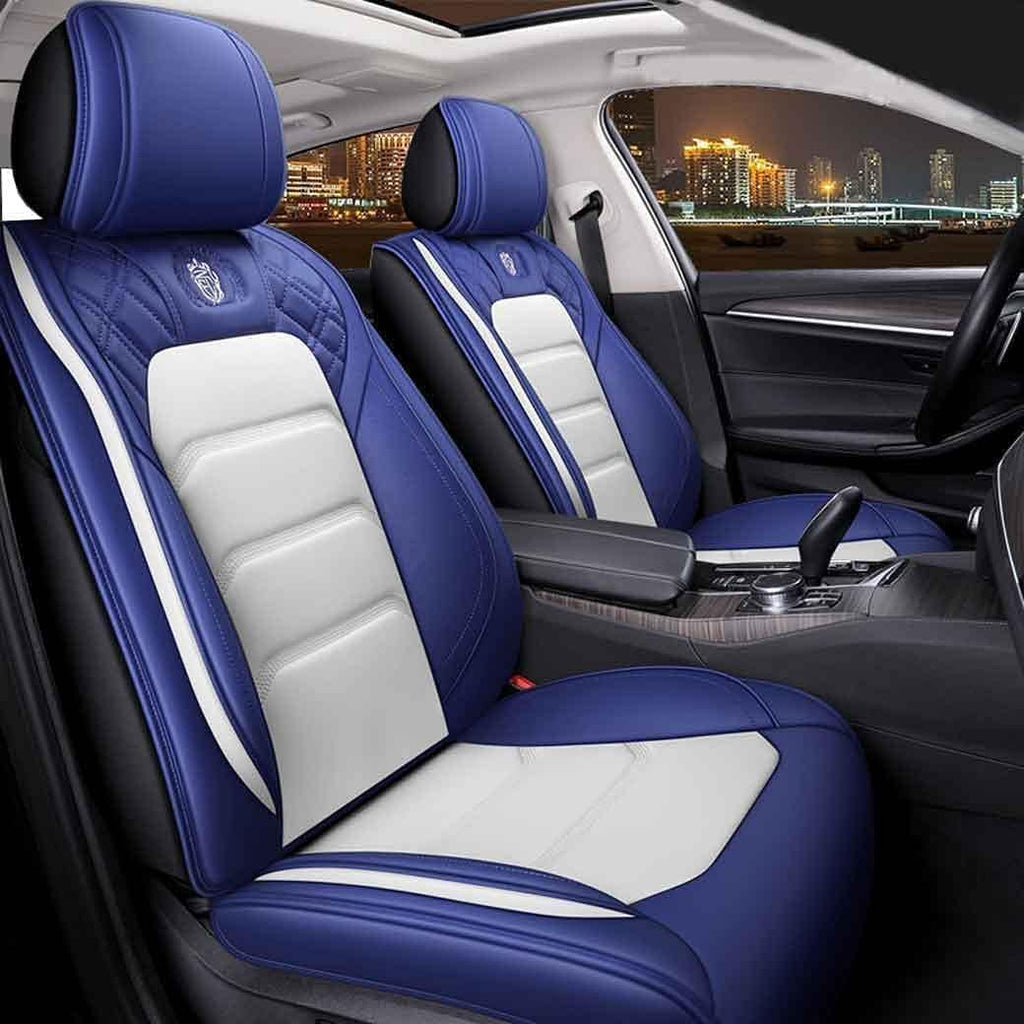 Blue&White Leather Car Seat Covers 5 Seats Full Set W610