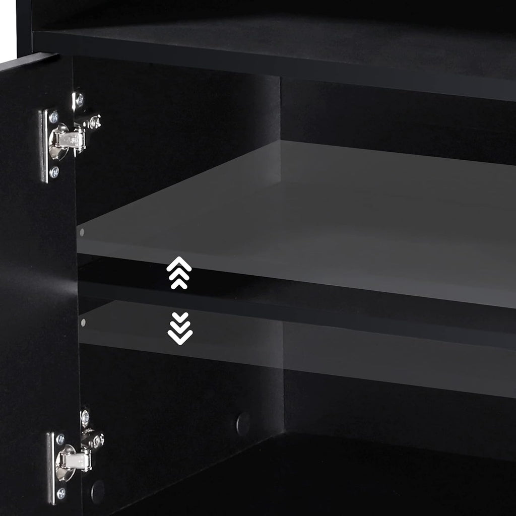 Mobile Black Wood Printer Stand with Storage Shelves and Wheels Z9112