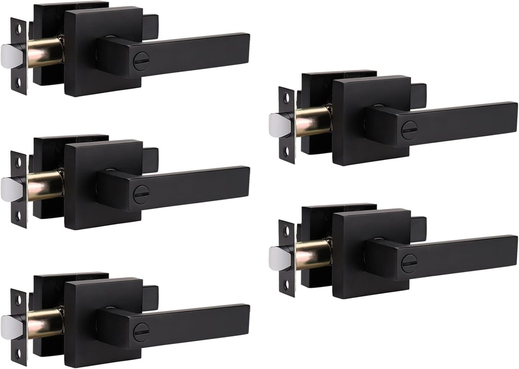 Matte Black Privacy Door Lever with Lock I522