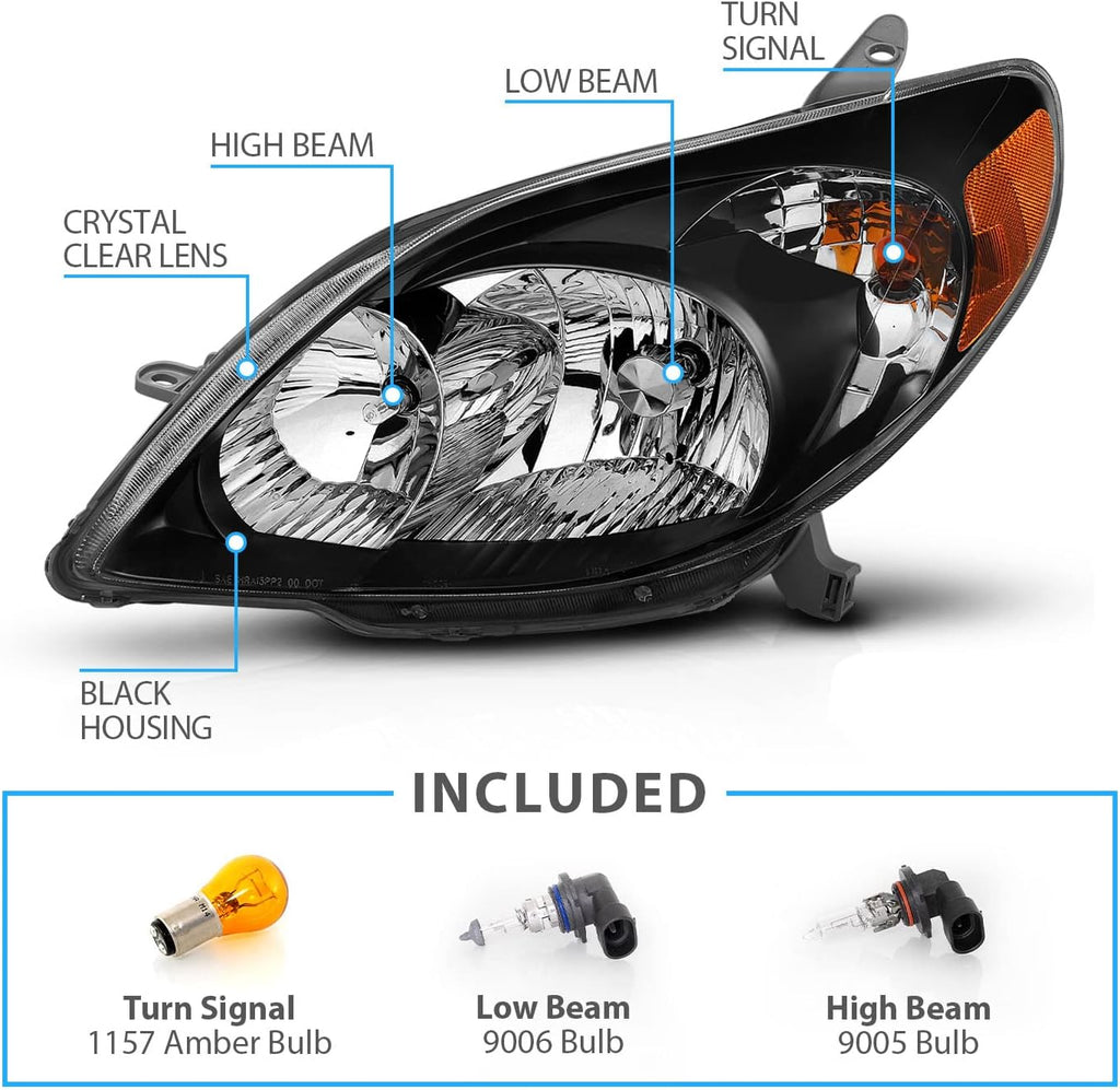 Crystal Headlights Black Amber for Toyota Matrix I36302