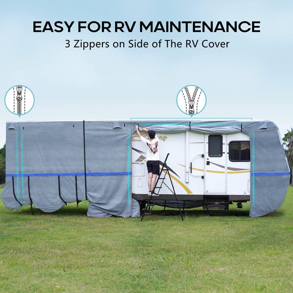 5th Wheel RV Cover with 2 Windproof Straps and 4 Tire Covers K64949