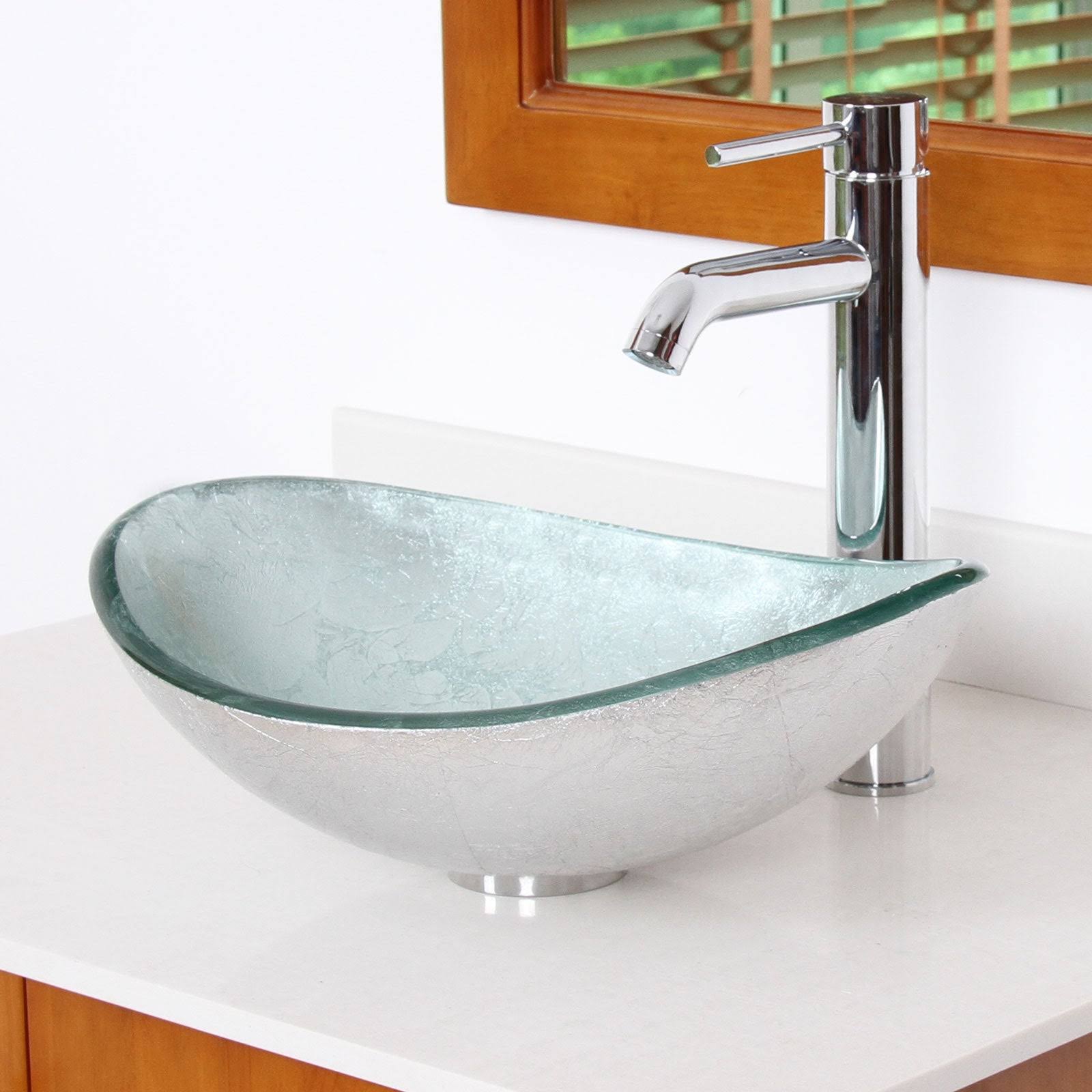 Oval Tempered Glass Bathroom Vessel Sink with Faucet, Oil Rubbed Bronze Finish Faucet S610