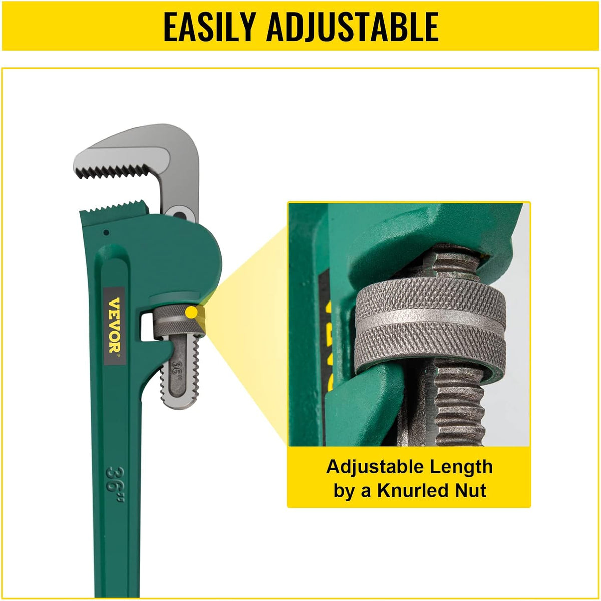 36-Inch Aluminum Straight Pipe Wrench Adjustable Heavy Duty 5” Jaw Capacity Pack of 2 O29926