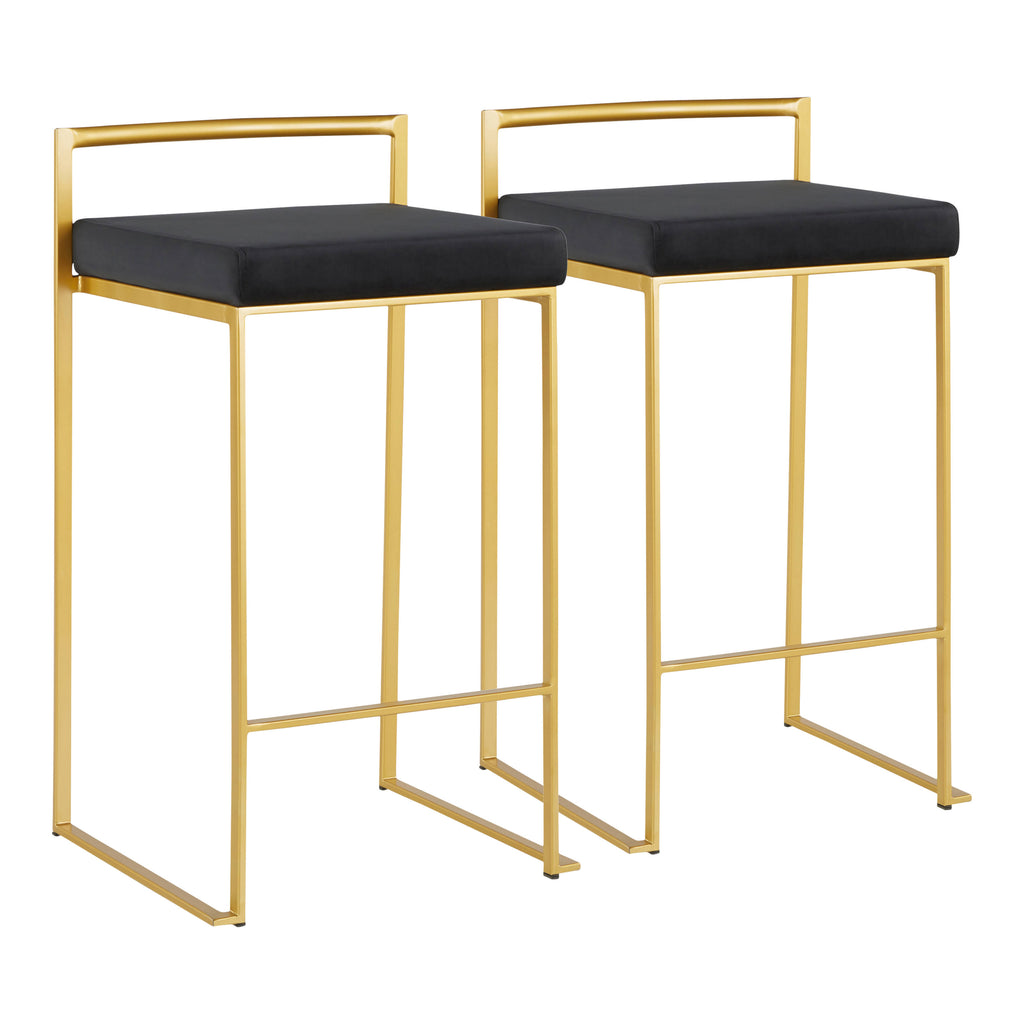 Gold Black Velvet Counter Stool (Set of 2) M407
