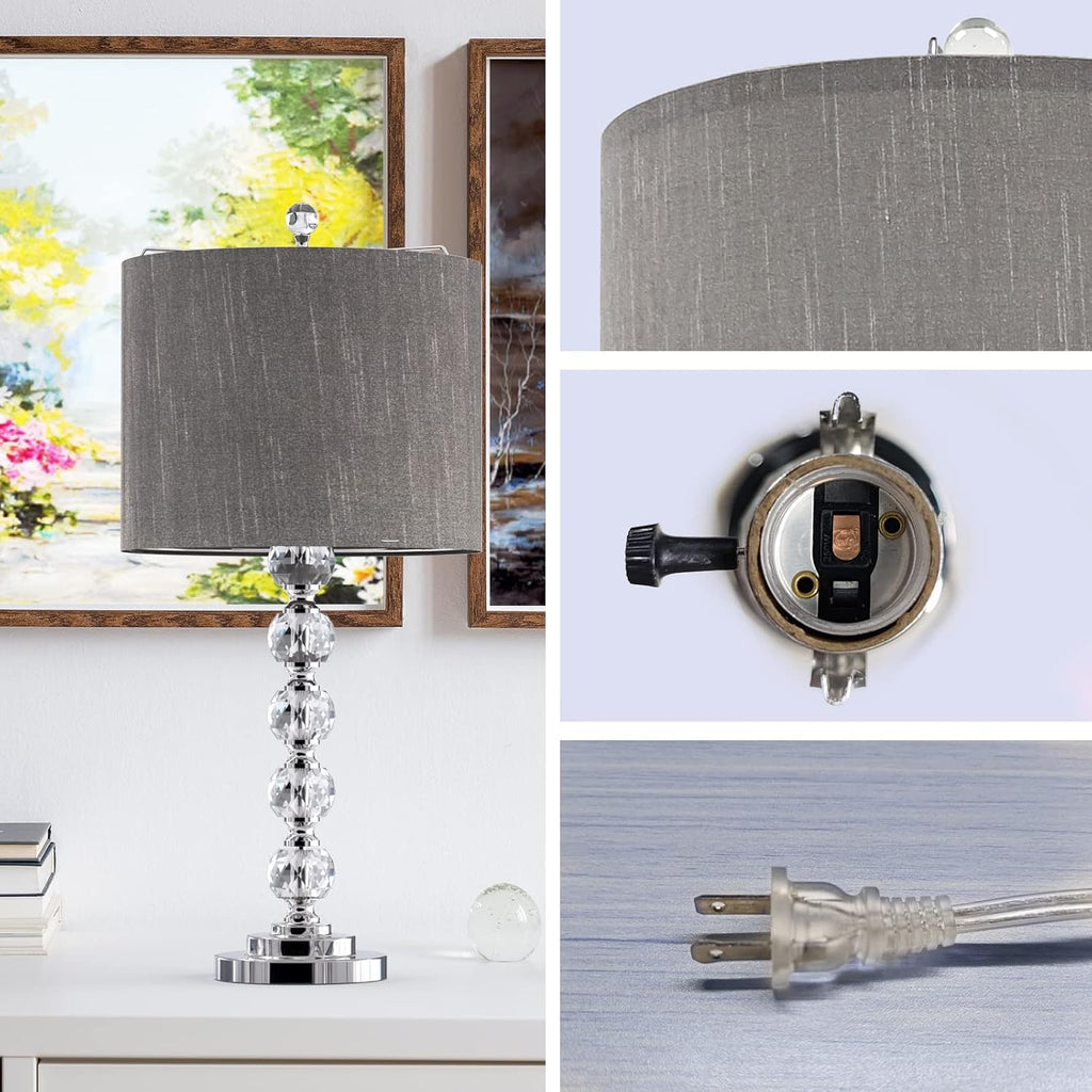 Crystal Linen Drum Shade Table Light Set of 2 B6585