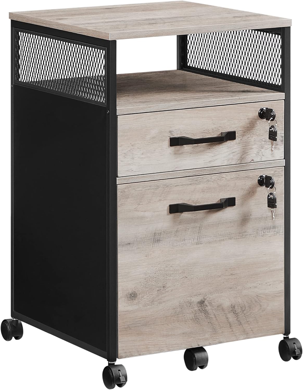 Rustic Brown and Black Steel File Cabinet with Lock and 2 Storage Drawers G453287