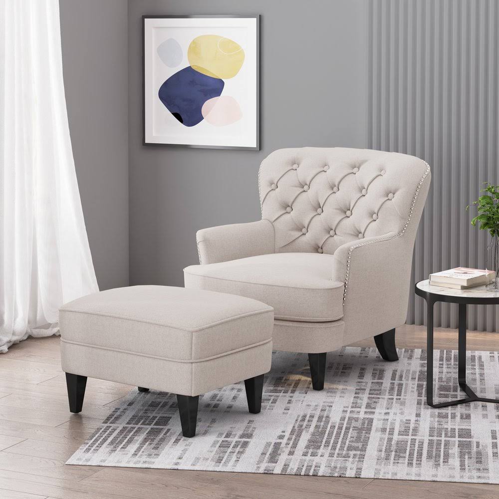 Tufted Club Chair and Ottoman Gray P732489