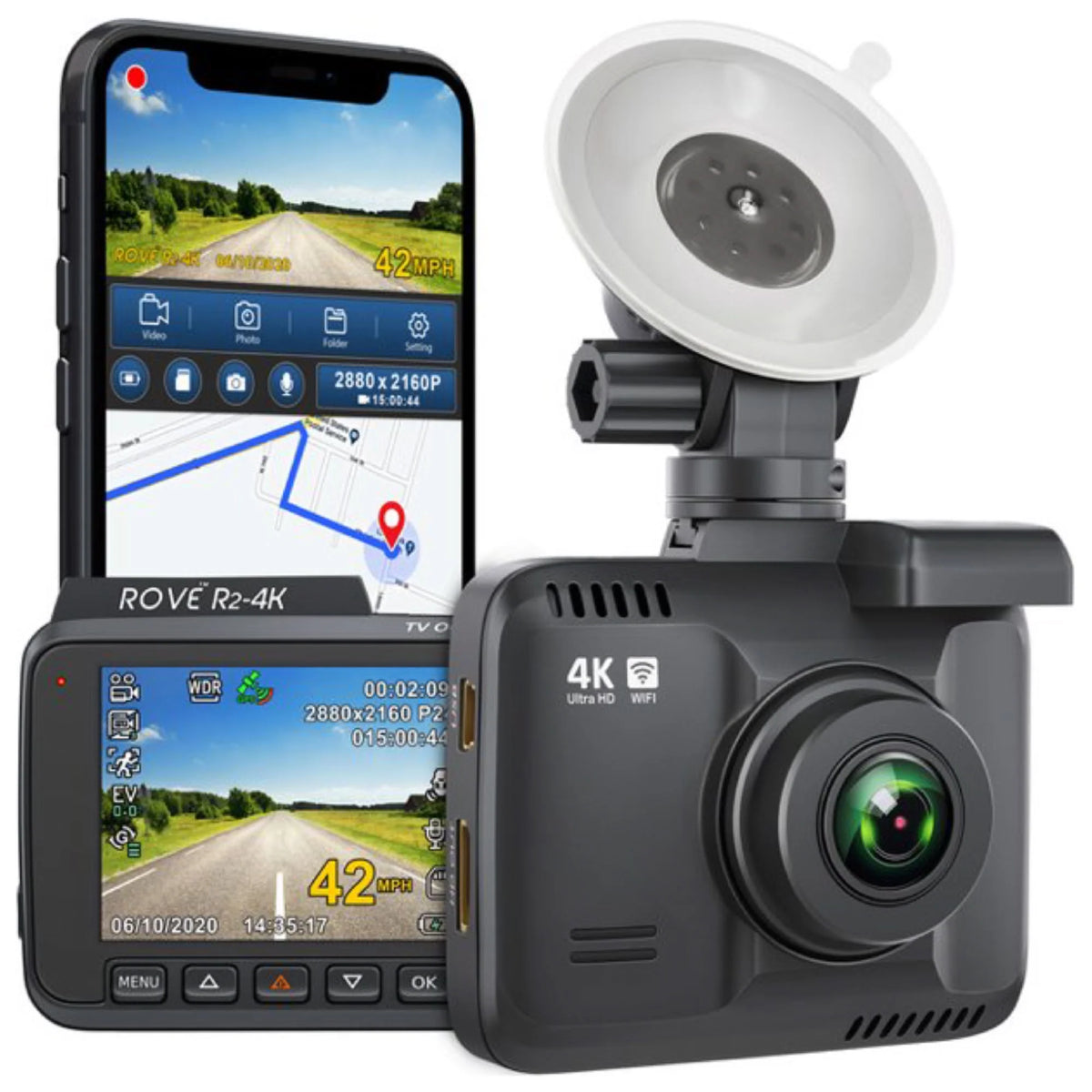 R2-4K Dash Cam with Built-in WiFi GPS, UHD 2160P, 2.4" LCD Display, 150° Wide Angle, WDR, Night Vision J9875