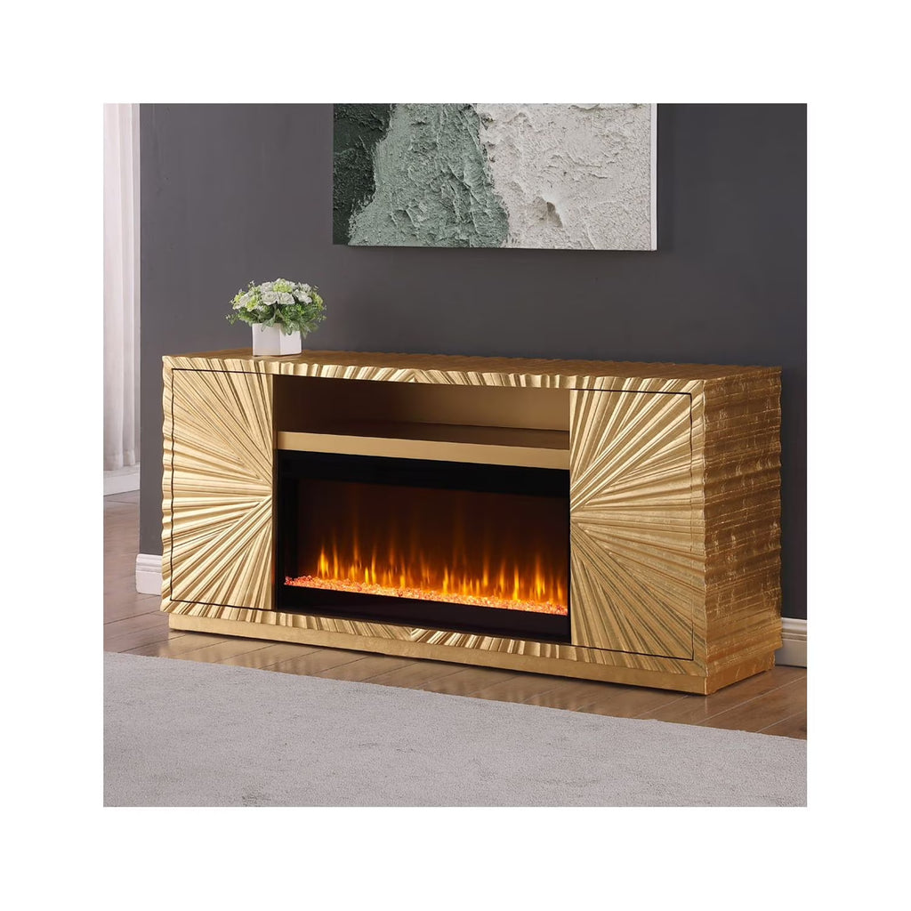 Metallic Gold Freestanding Infrared Electric Fireplace TV Stand N123975