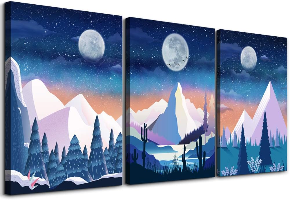 3 Piece Blue Abstract Mountain Canvas Wall Art K301668