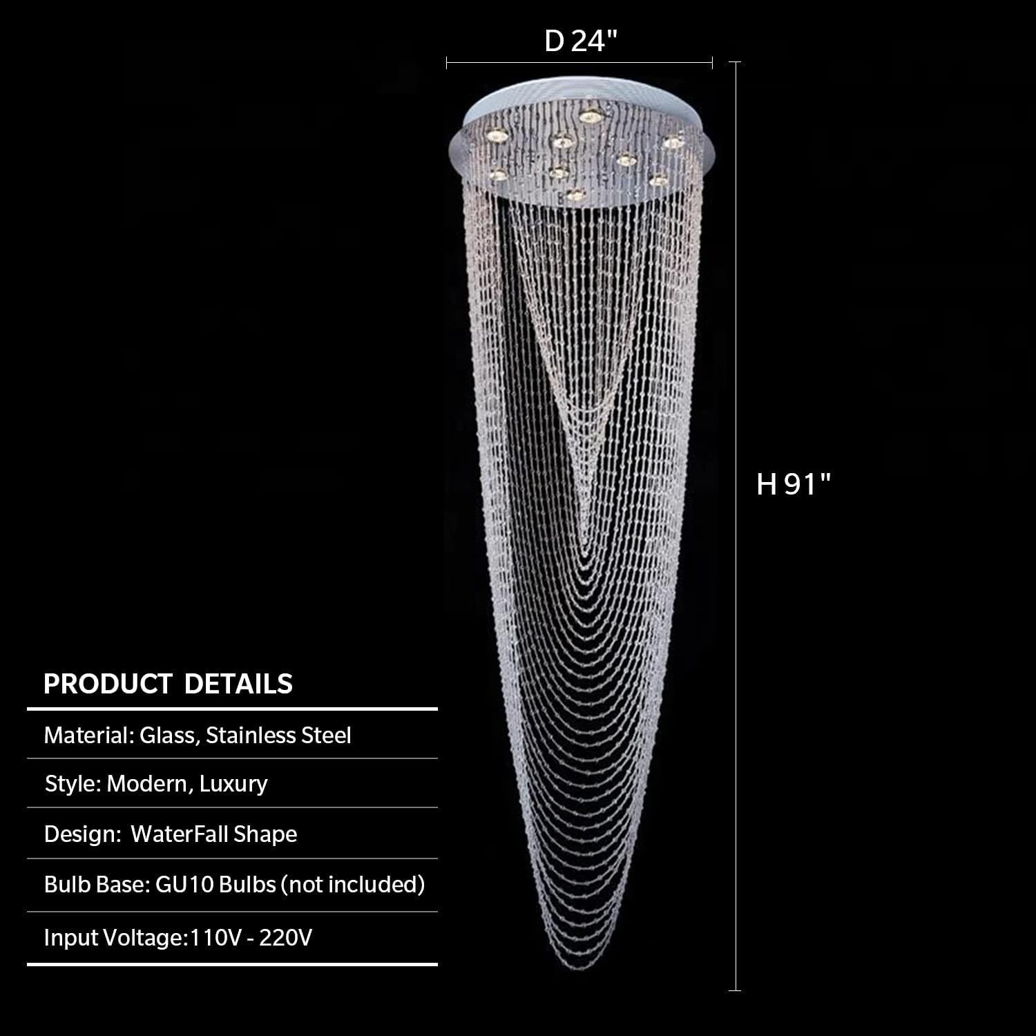 Modern Crystal Chandelier, H91'' High K40869