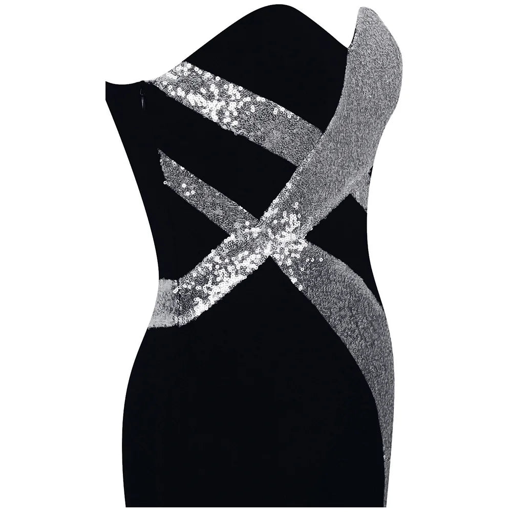 Black Strapless Sweetheart Sequin Evening Dress V285