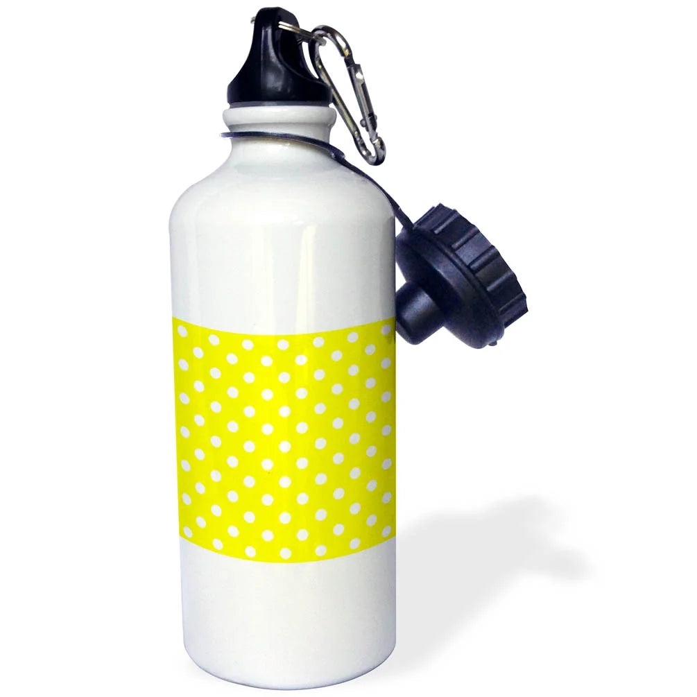 Yellow and White Polka Dot Print 21 oz Sports Water Bottle N435560